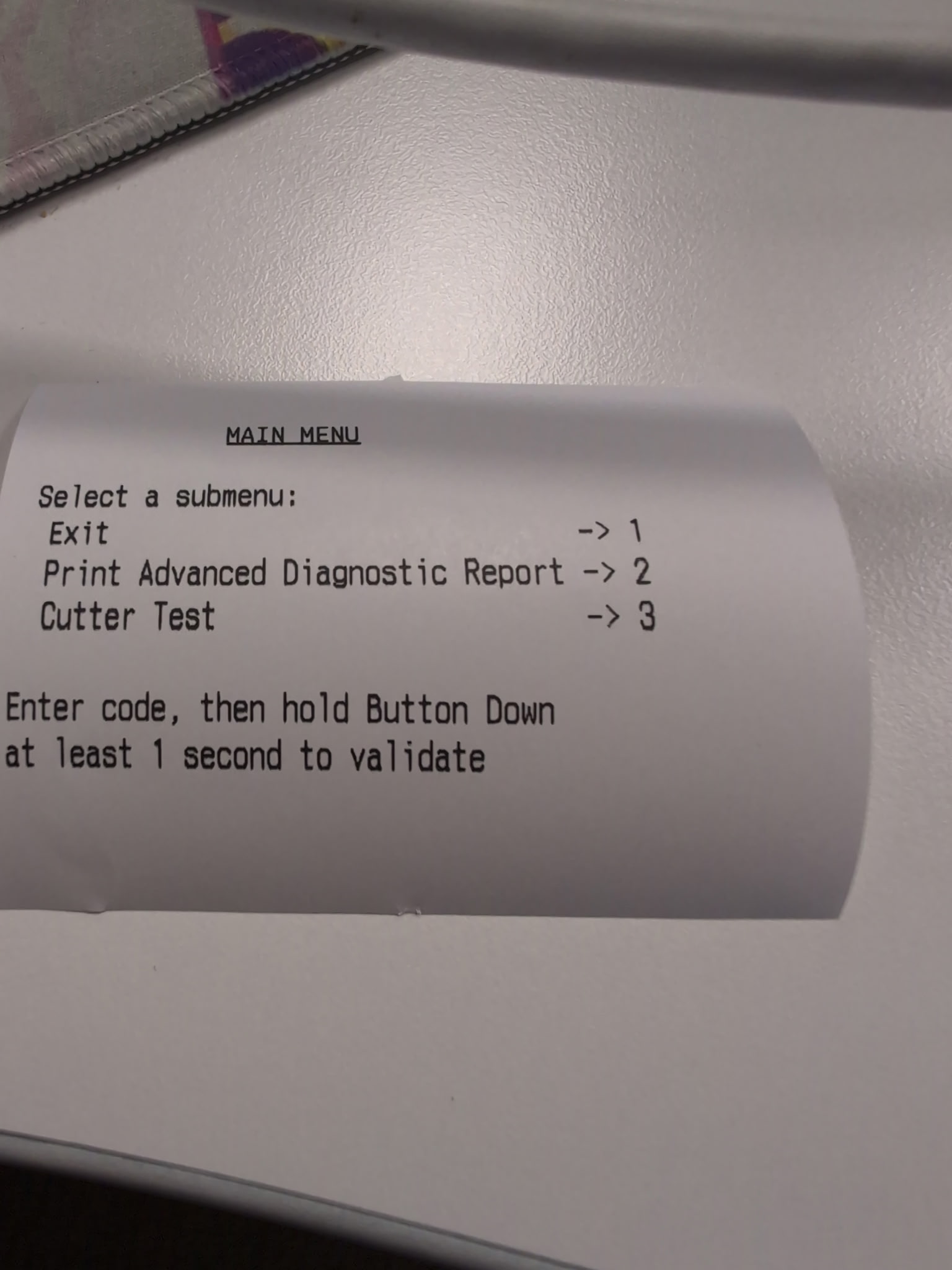 TP300 Print Hub printed menu